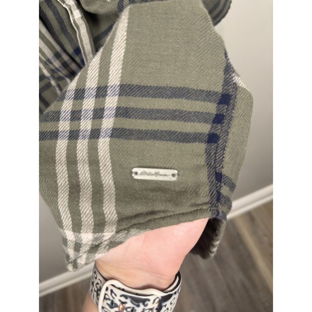 Vintage Eddie Bauer Olive Green, Navy, and White Plaid Shirt Dress - Picture 6 of 16